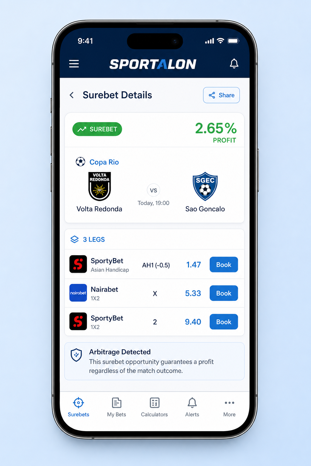 Generate booking codes from surebet legs on Sportalon