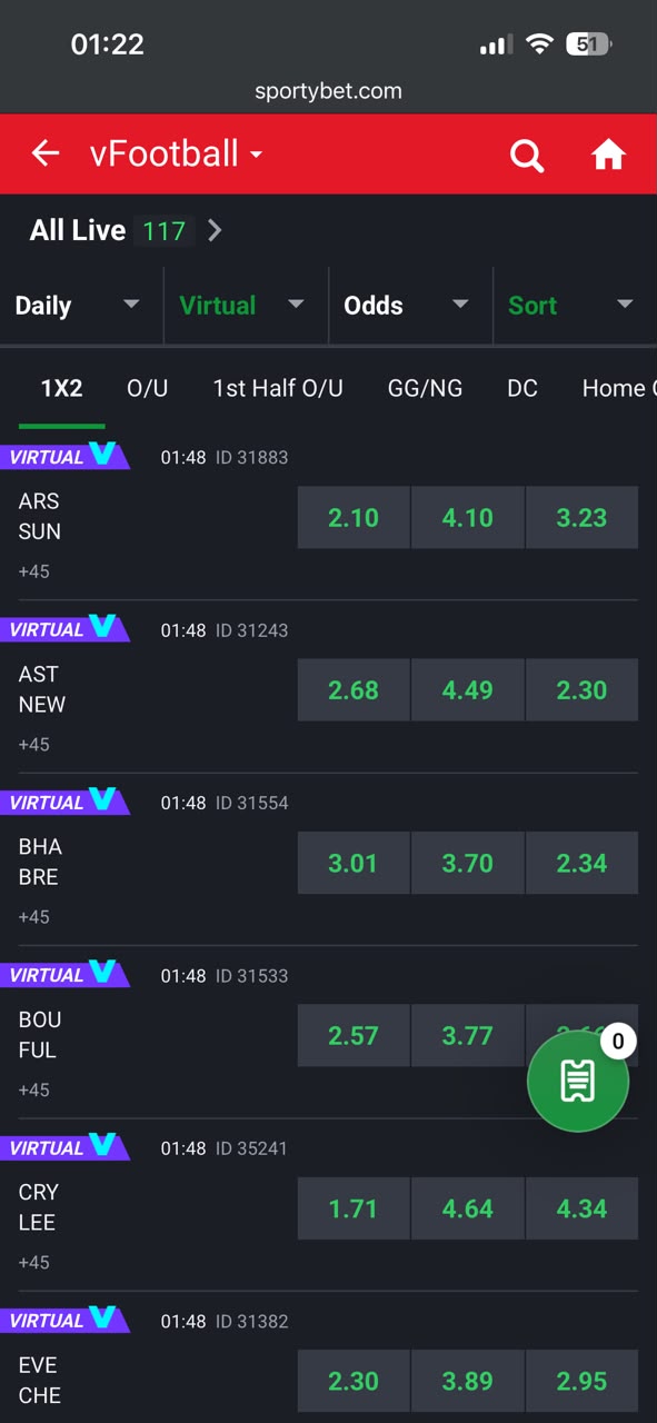 Step 4: SportyBet vFootball match list